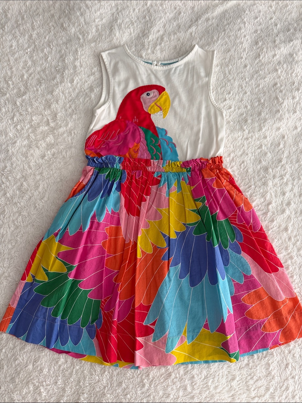 Mini Boden girls size 8-9 sleeveless parrot dress knit top multicolor skirt cute